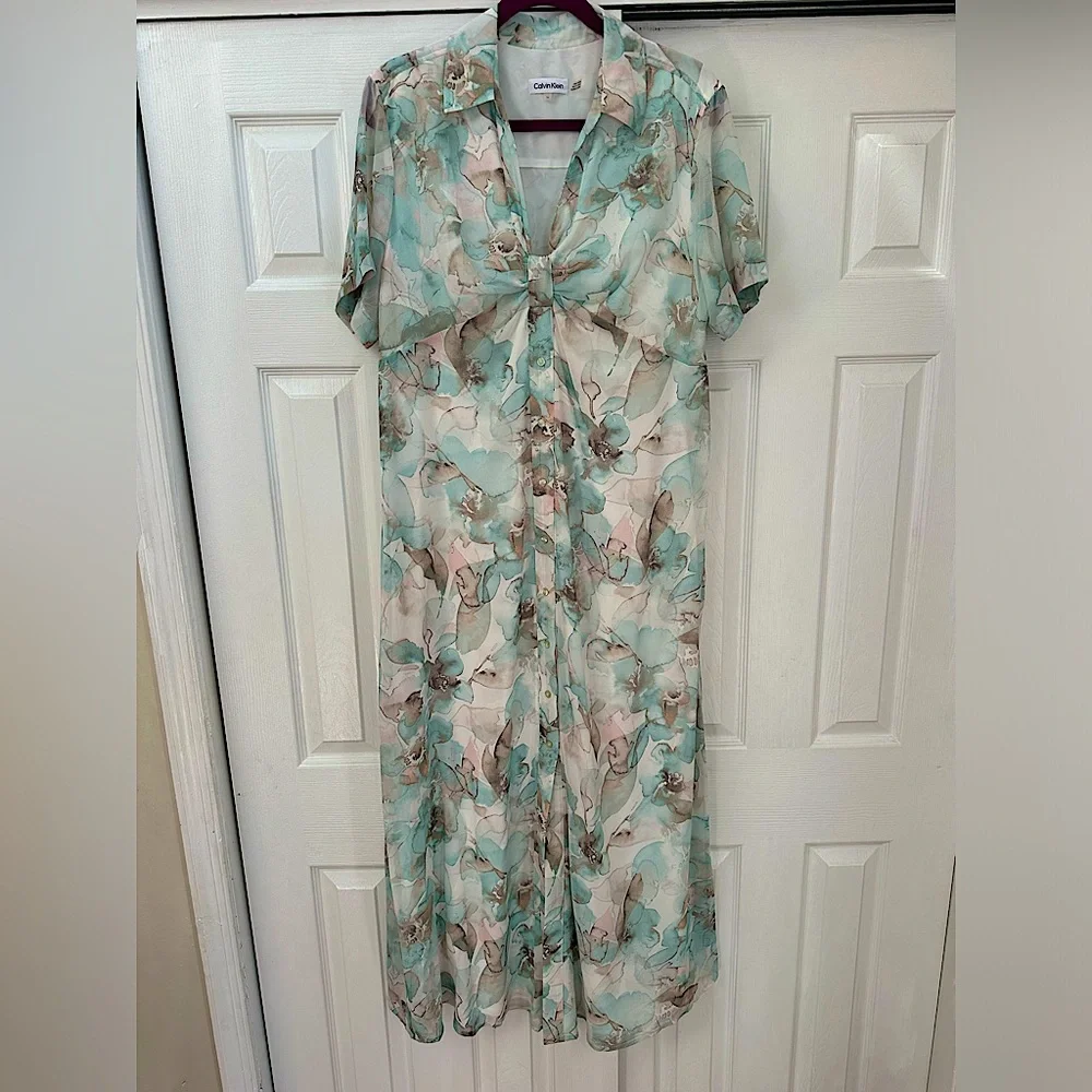 Calvin Klein Chiffon Pastel Maxi Dress size 14 NWOT Bridal Shower Guest - Picture 2 of 7